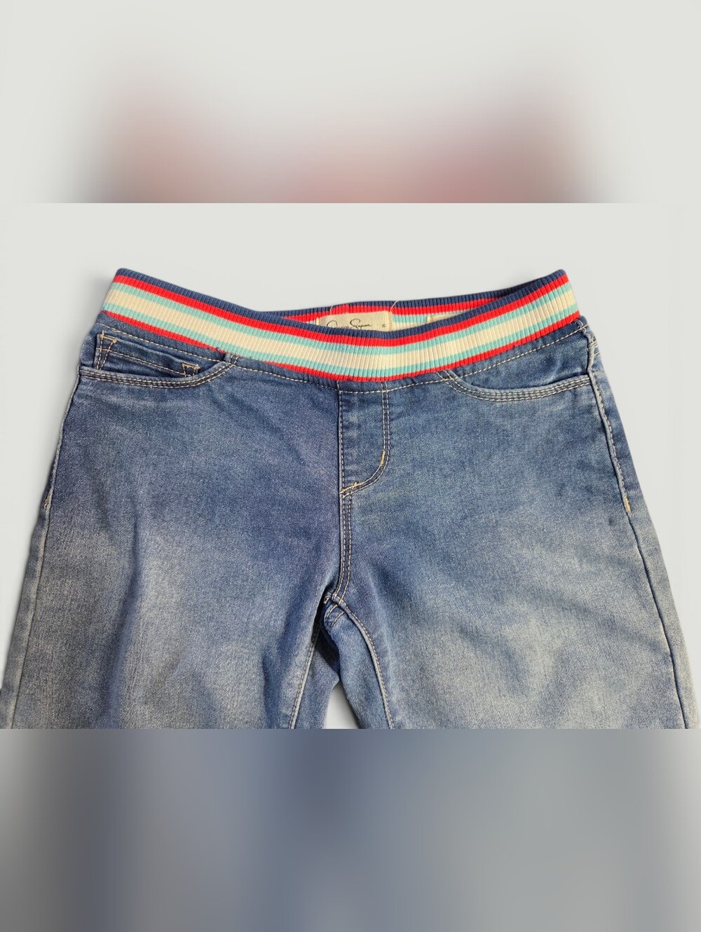 Jessica Simpson Girls' Bermuda Denim Shorts with Rainbow Elastic Waistband Sz 8 - Picture 3 of 11